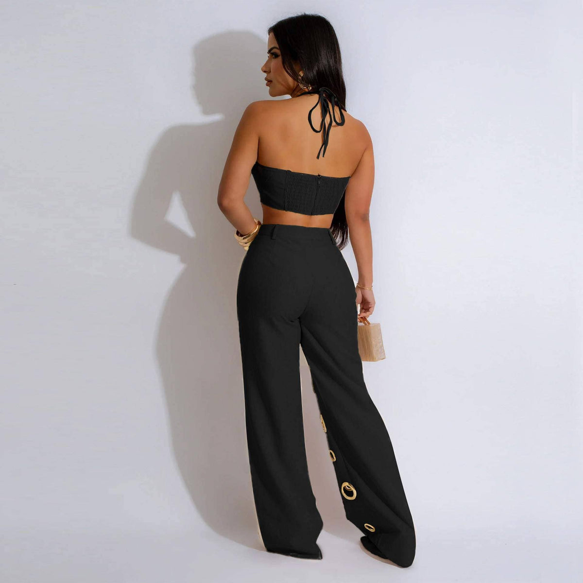 Conjunto de top sin mangas y pantalón de talle alto