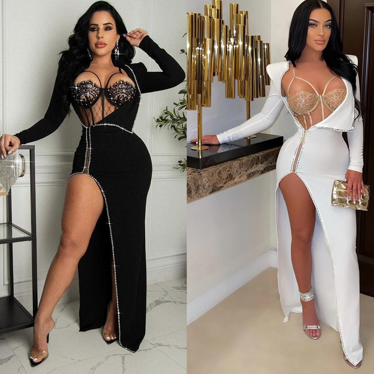 Vestido con abertura alta y detalle de corsé