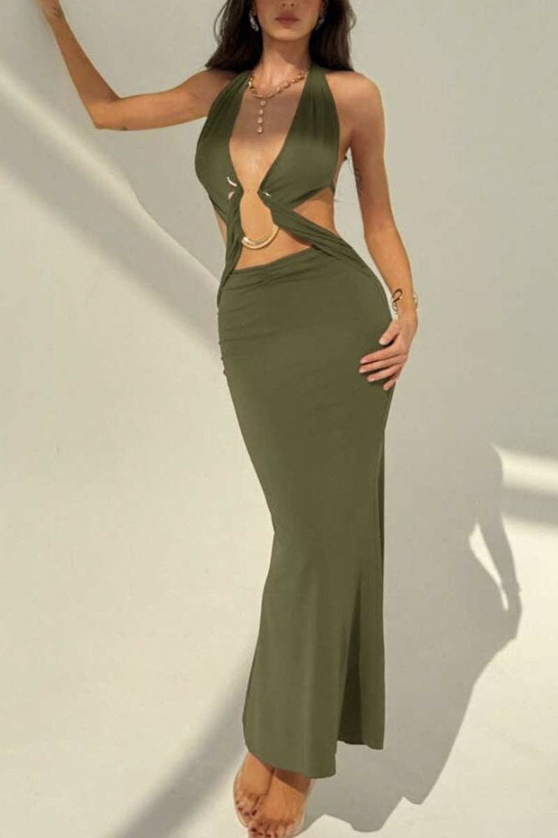 Vestido largo halter con aberturas