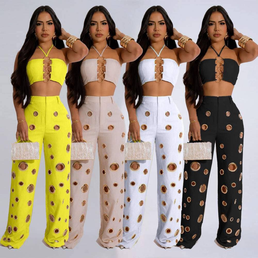 Conjunto de top sin mangas y pantalón de talle alto