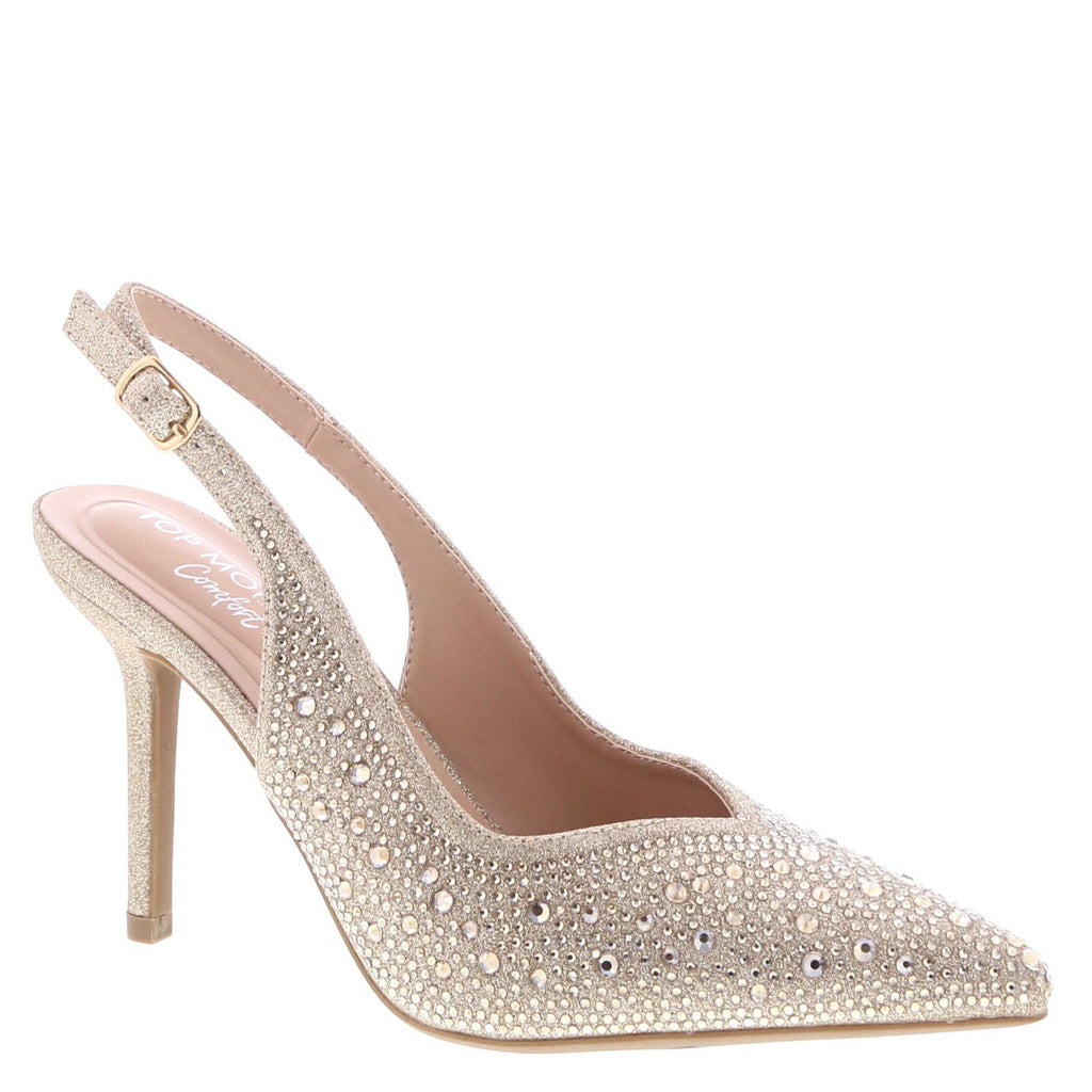 Tacones stiletto con tira trasera y pedrería