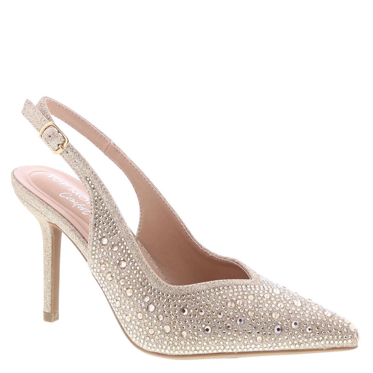 Tacones stiletto con tira trasera y pedrería