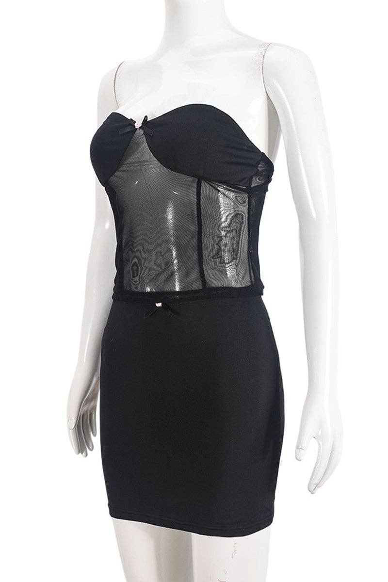 Conjunto de falda ajustada de malla sin tirantes