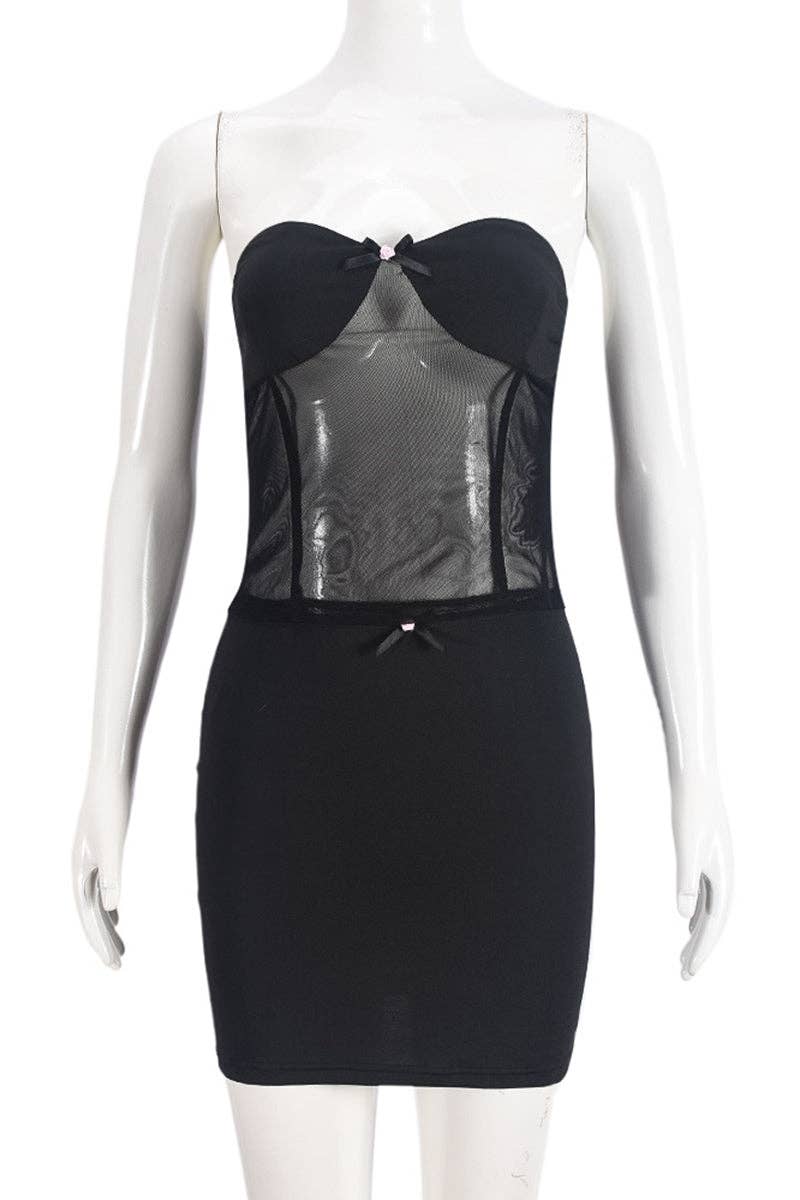 Conjunto de falda ajustada de malla sin tirantes