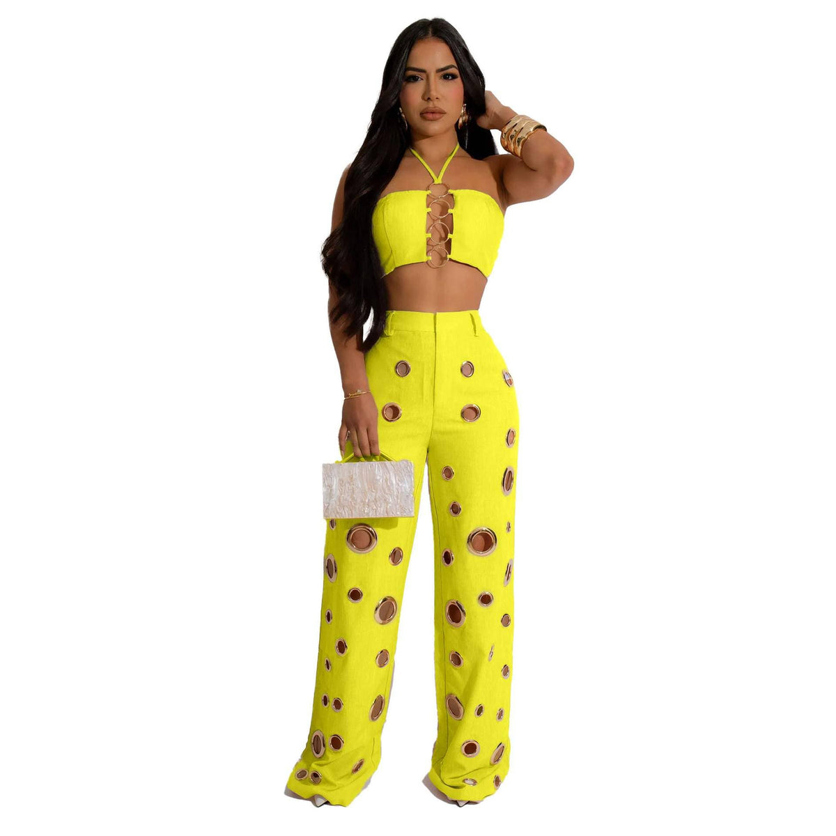 Conjunto de top sin mangas y pantalón de talle alto