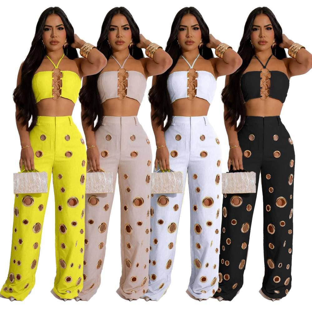 Conjunto de top sin mangas y pantalón de talle alto