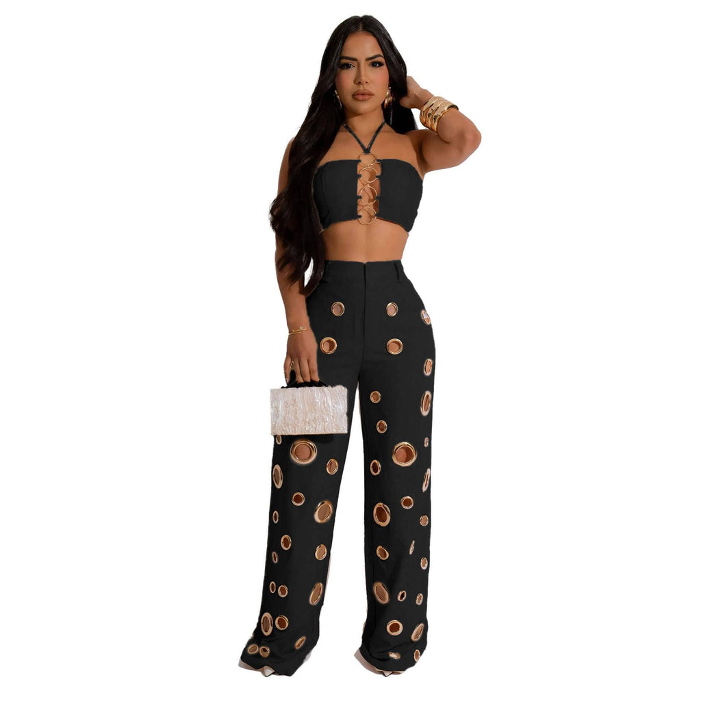 Conjunto de top sin mangas y pantalón de talle alto