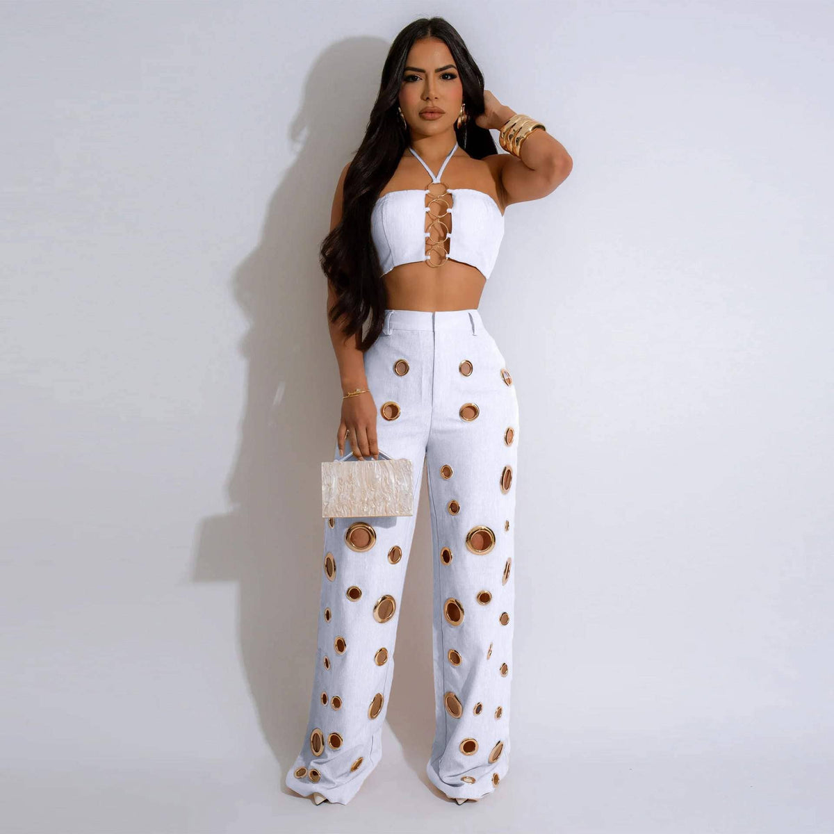 Conjunto de top sin mangas y pantalón de talle alto
