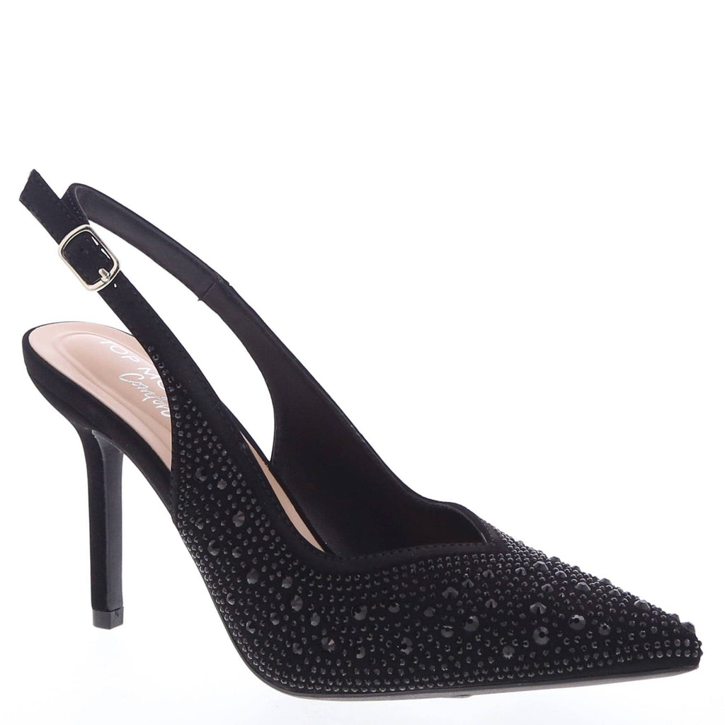 Tacones stiletto con tira trasera y pedrería