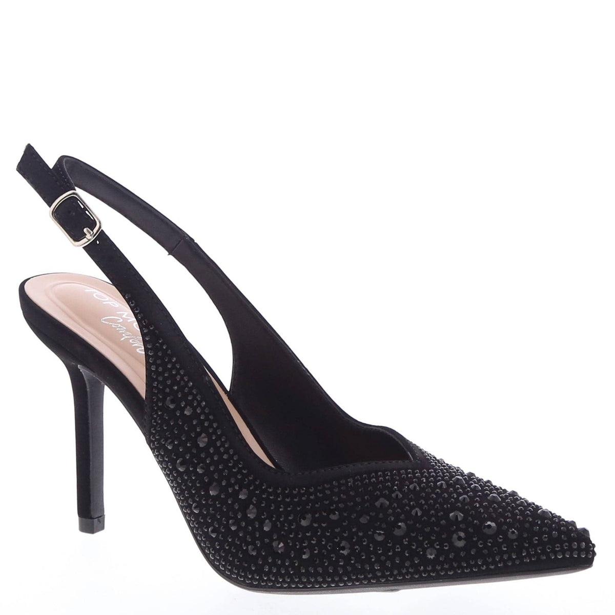 Tacones stiletto con tira trasera y pedrería