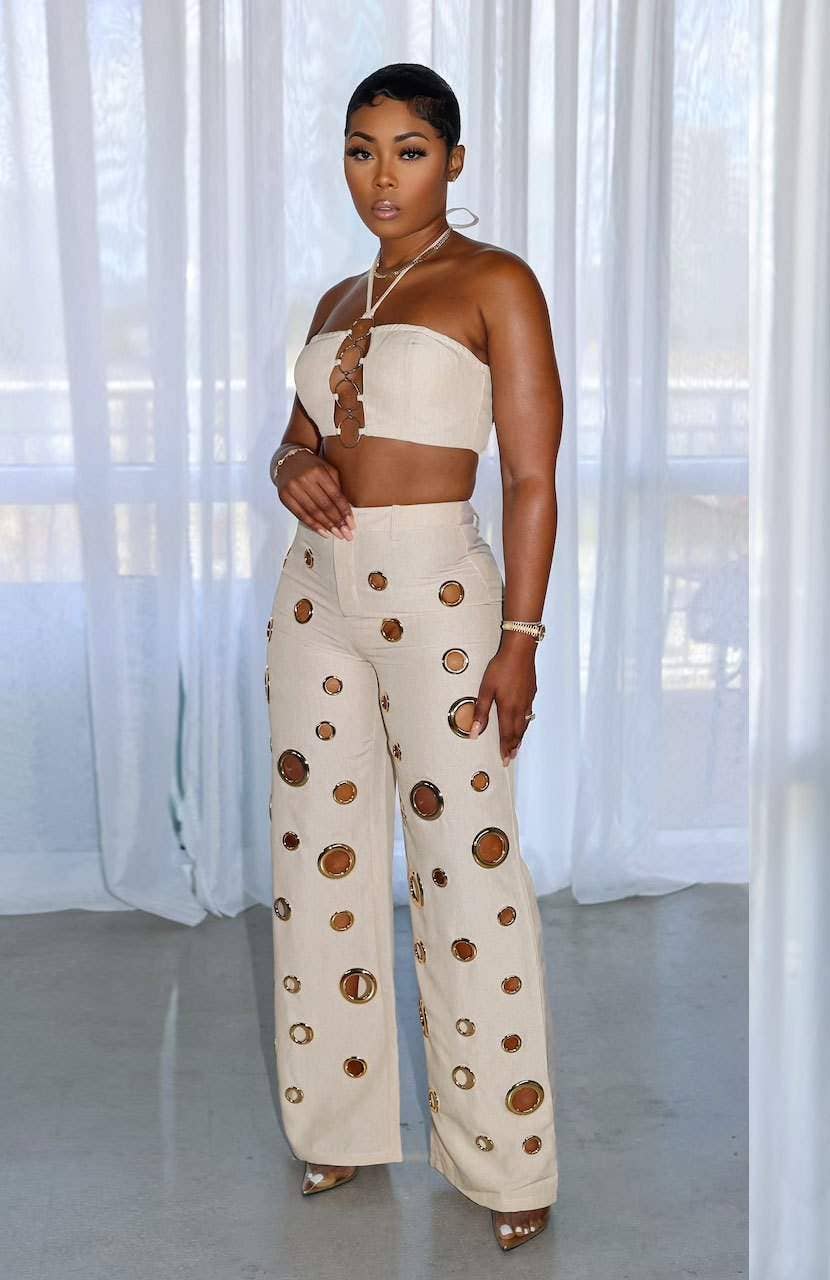 Conjunto de top sin mangas y pantalón de talle alto
