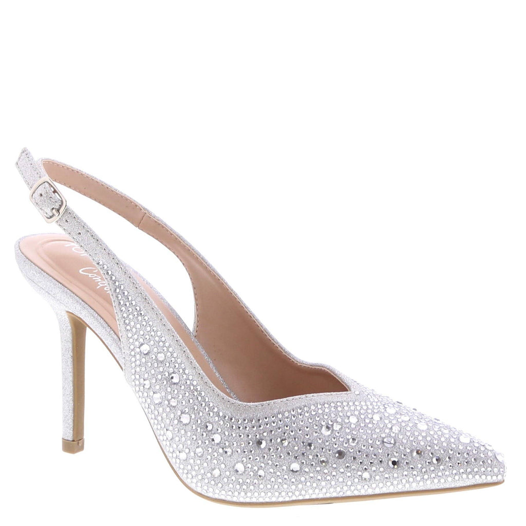 Tacones stiletto con tira trasera y pedrería