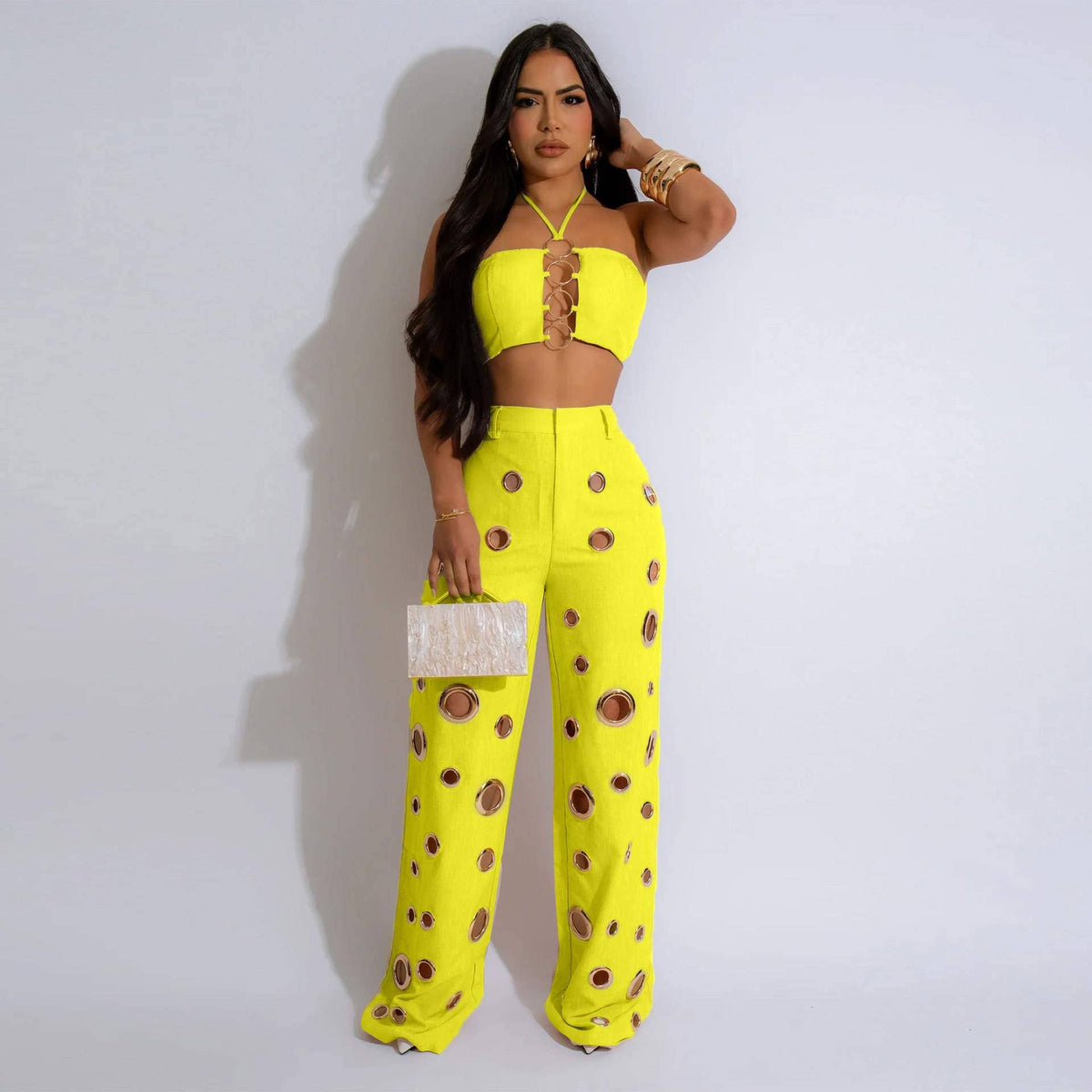 Conjunto de top sin mangas y pantalón de talle alto