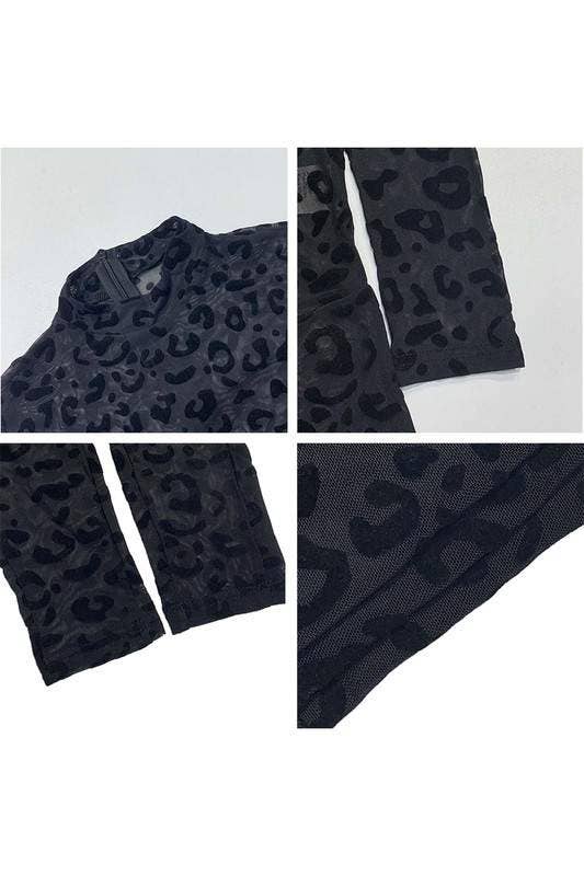 Enterizo de malla con estampado de leopardo
