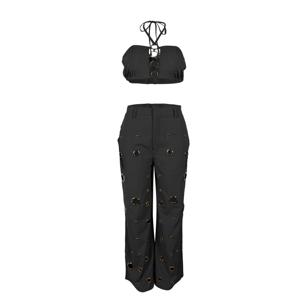 Conjunto de top sin mangas y pantalón de talle alto