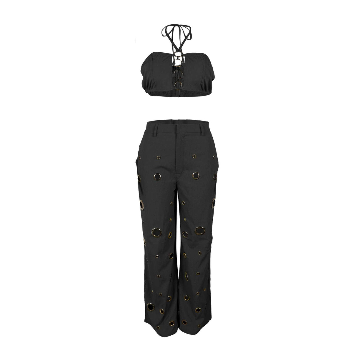 Conjunto de top sin mangas y pantalón de talle alto