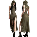 Elegant high slit long dress-sleeveless cocktail dress