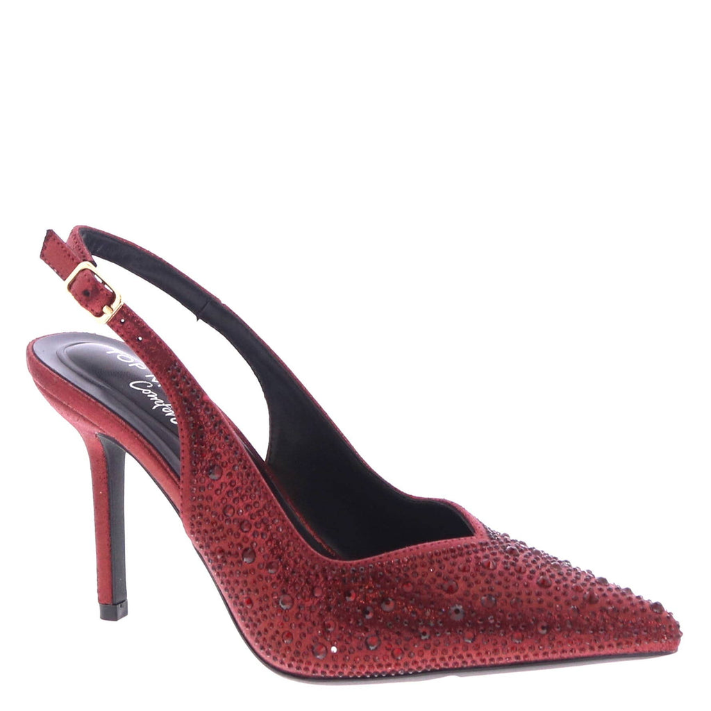 Tacones stiletto con tira trasera y pedrería