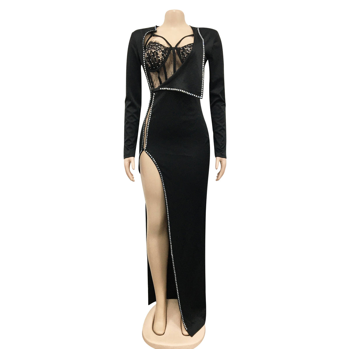 Vestido con abertura alta y detalle de corsé