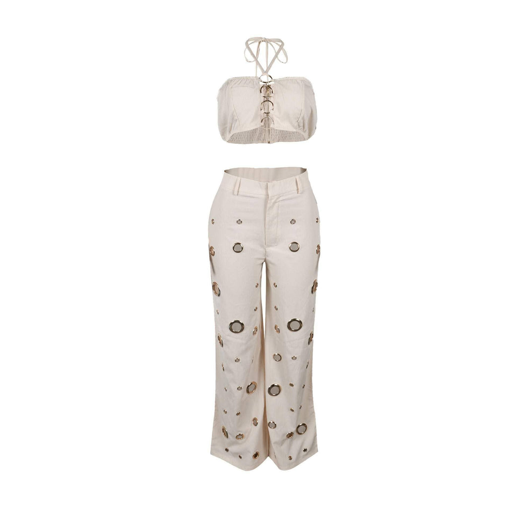 Conjunto de top sin mangas y pantalón de talle alto