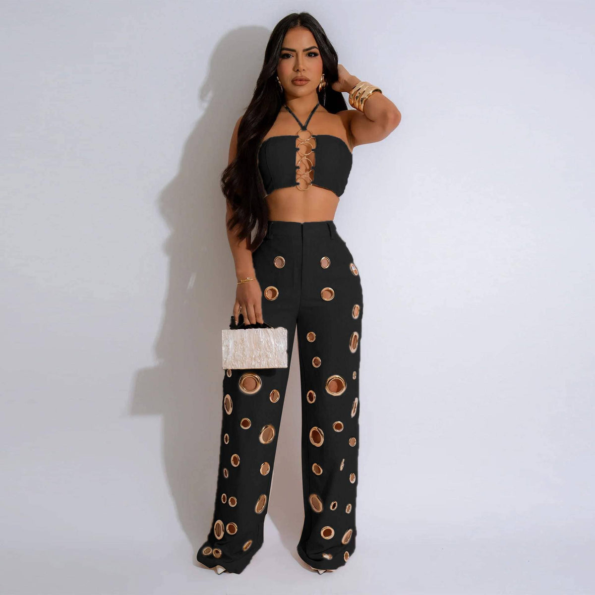 Conjunto de top sin mangas y pantalón de talle alto