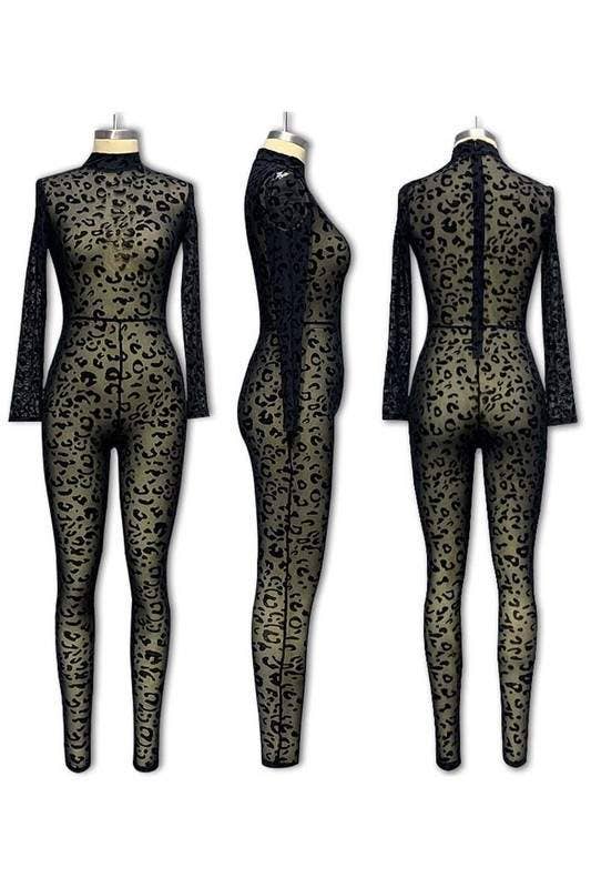 Enterizo de malla con estampado de leopardo