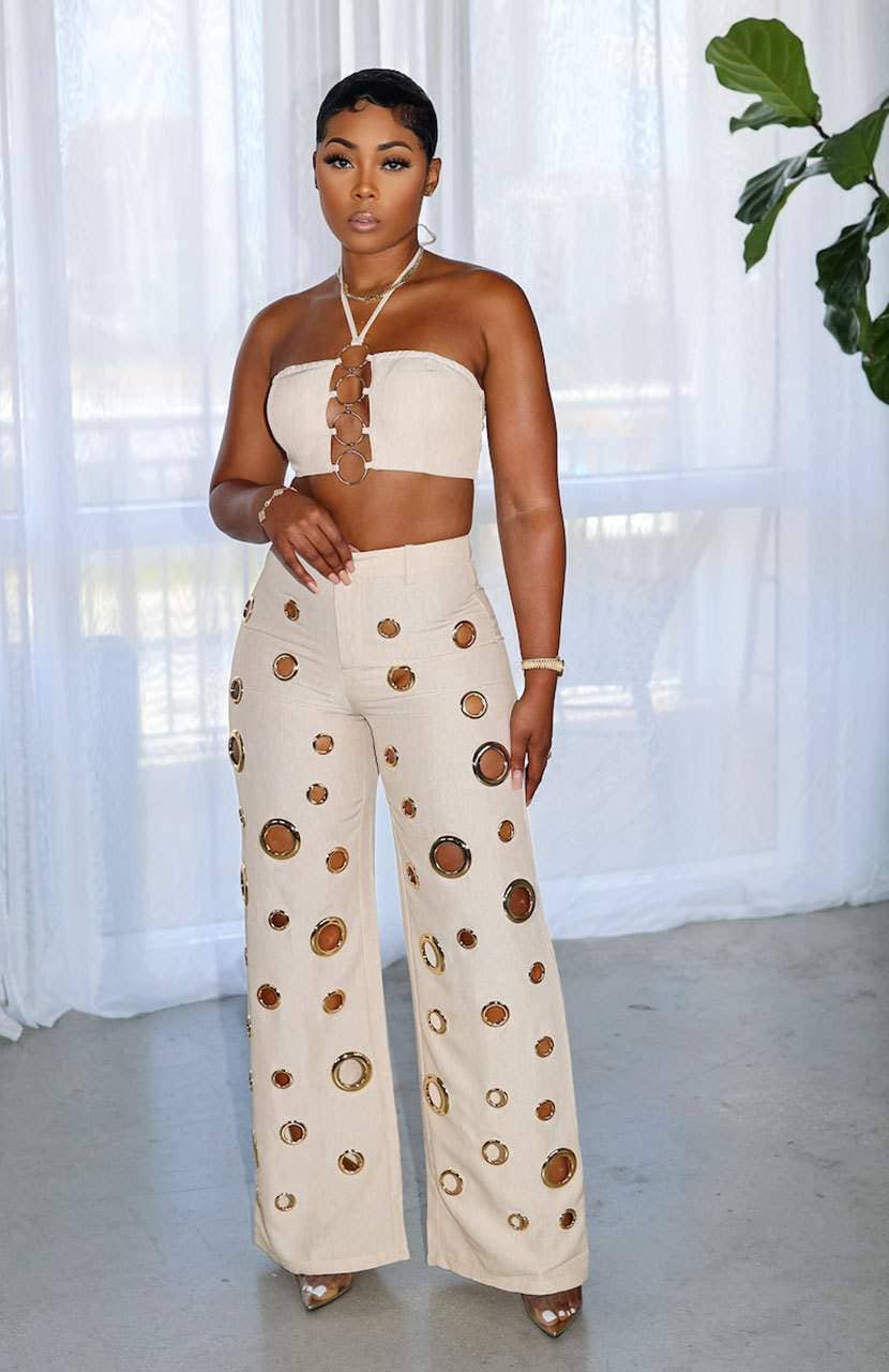 Conjunto de top sin mangas y pantalón de talle alto