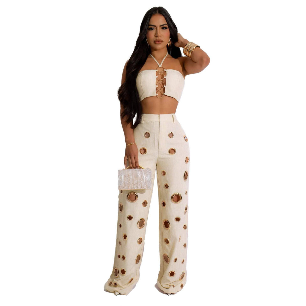 Conjunto de top sin mangas y pantalón de talle alto