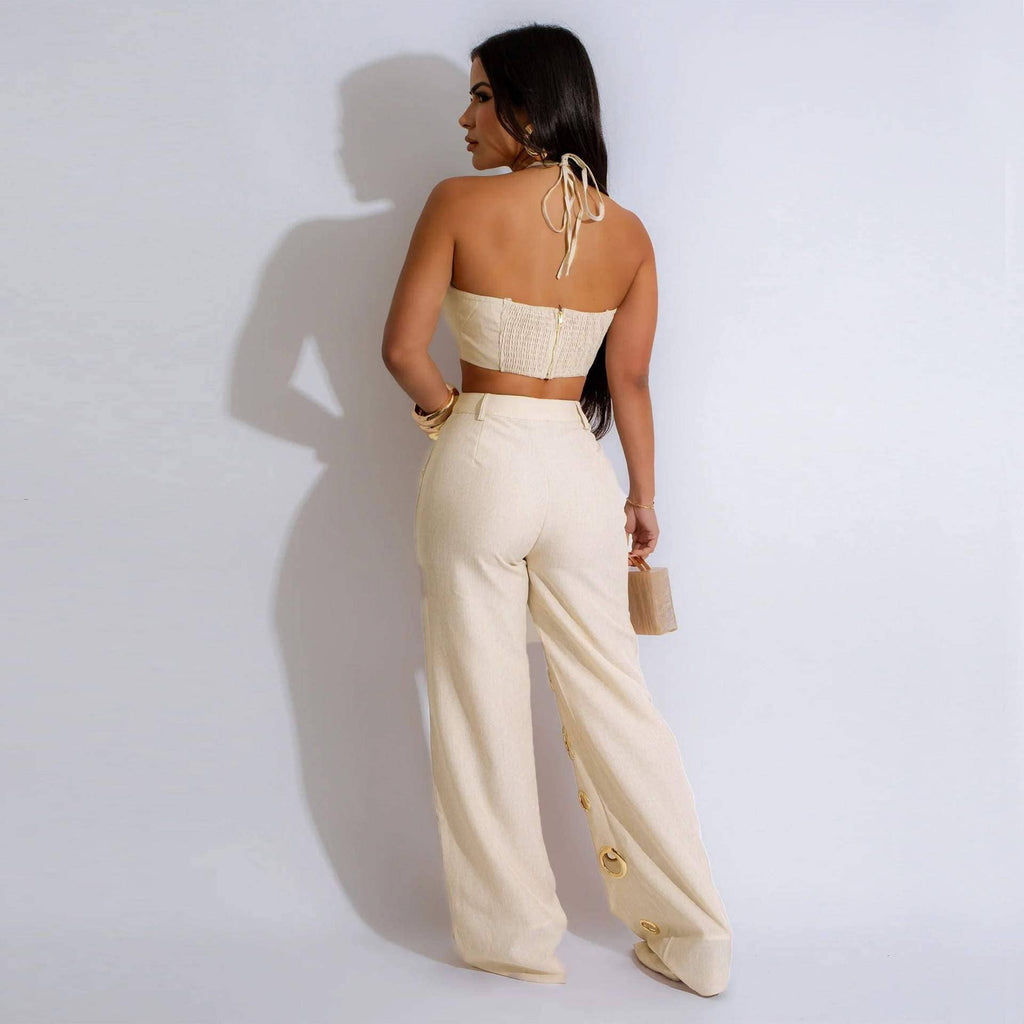 Conjunto de top sin mangas y pantalón de talle alto