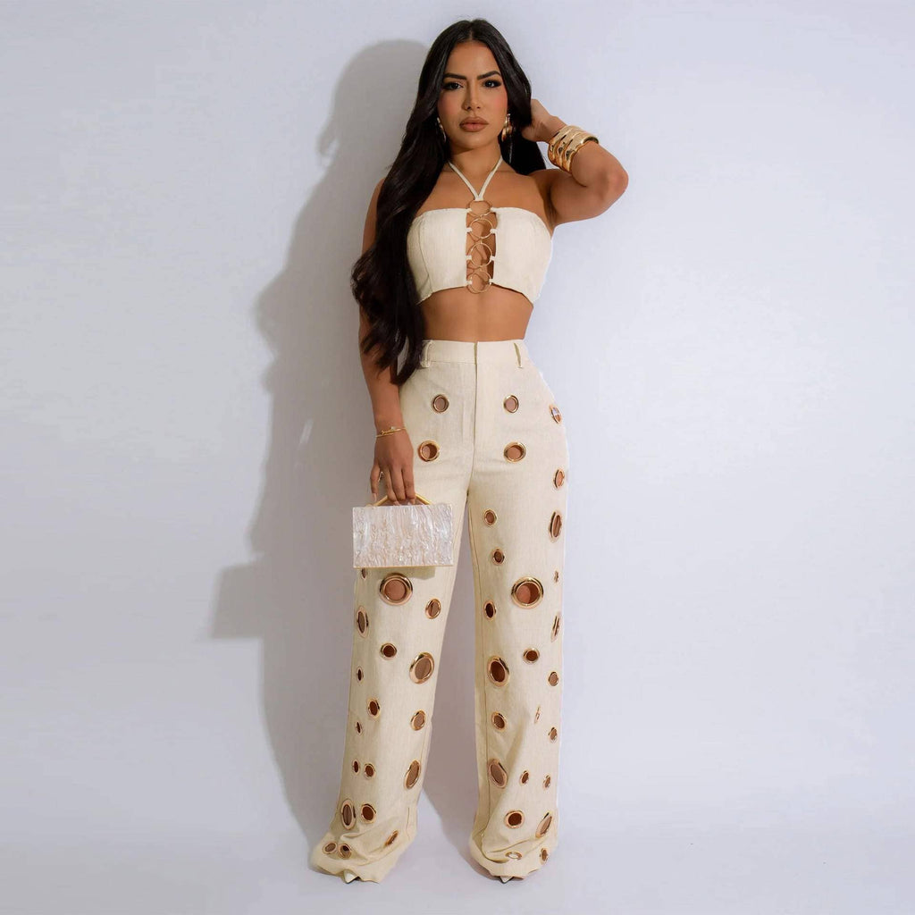 Conjunto de top sin mangas y pantalón de talle alto