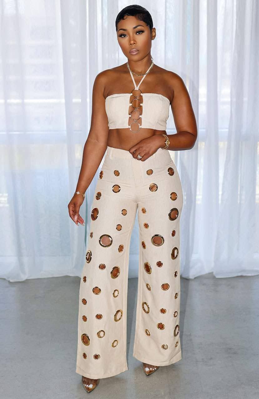 Conjunto de top sin mangas y pantalón de talle alto