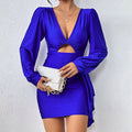 royal blue long sleeve cut aut mini dress