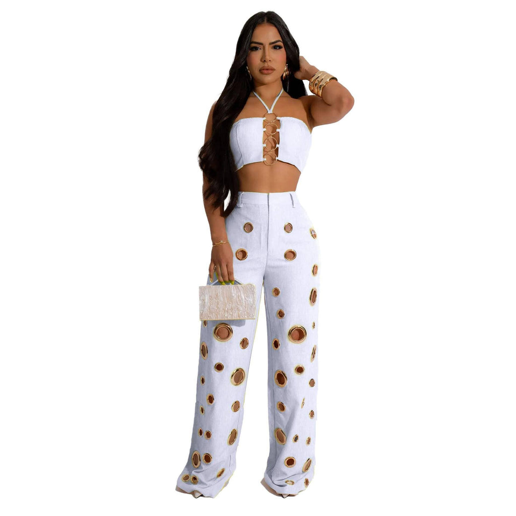 Conjunto de top sin mangas y pantalón de talle alto